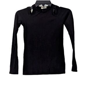 Lamade Womens Size XS Black Long Sleeve Crew Neck Cut Out Pullover Basic Top